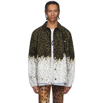 Msgm Leopard-print Two-tone Shirt-jacket In Green,black,white