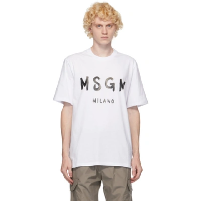 Msgm Brushed Logo-print Cotton T-shirt In White