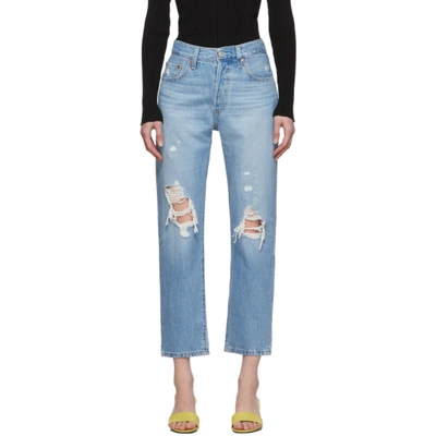 Levi's Levis Blue 501 Original Cropped Ripped Jeans In Montgomery