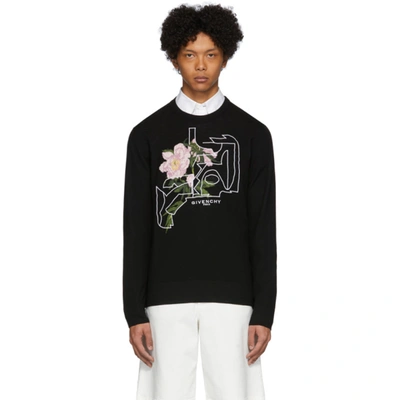 Givenchy Peony Jacquard Crewneck Wool Sweater In Black