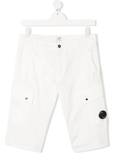 C.p. Company Teen Lens-detail Cargo Shorts In White