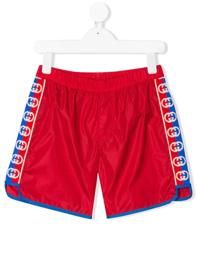 Gucci Kids' Gg Trim Swim Shorts In Red
