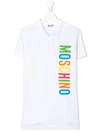 Moschino Teen Logo Print Polo Shirt In White