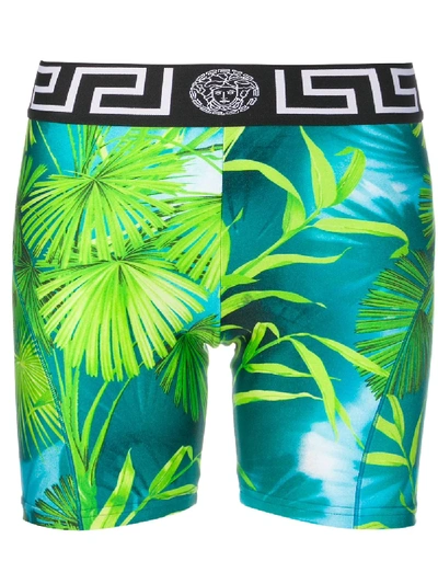 Versace Jungle Print Jersey Biker Shorts In Green