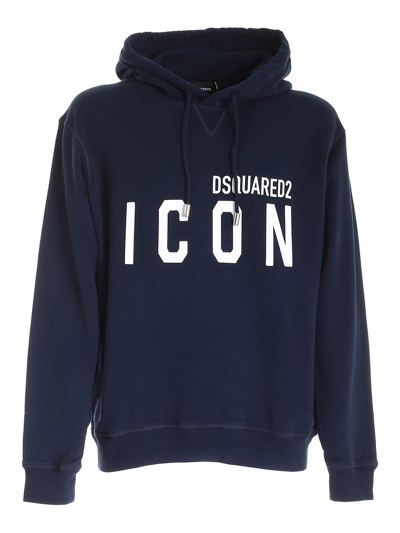 Dsquared2 Printed Icon Logo Cotton Jersey Hoodie In Blue