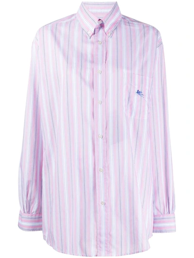 Etro Oversize Striped Cotton Poplin Shirt In Multi