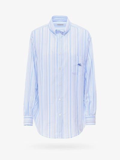 Etro Oversize Striped Cotton Poplin Shirt In Light Blue