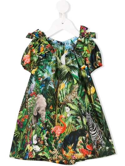 Dolce & Gabbana Babies' Tropical Print Dress In Green