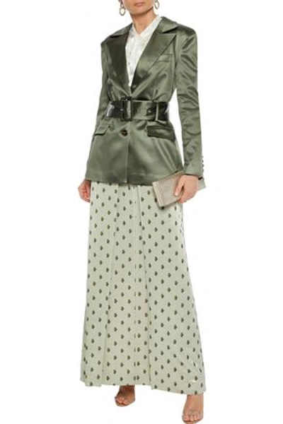 Valentino Pleated Floral-print Textured-lamé Maxi Skirt In Light Green