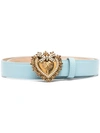 Dolce & Gabbana Devotion Logo Heart Buckle Leather Belt In Blue