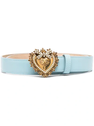 Dolce & Gabbana Devotion Logo Heart Buckle Leather Belt In Blue