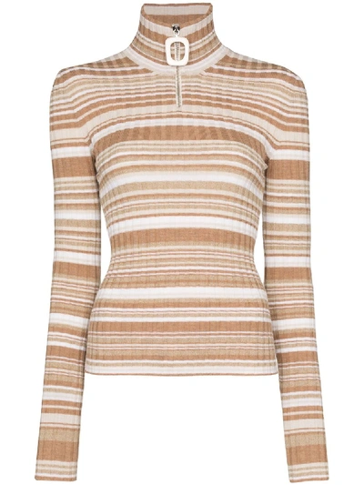 Jw Anderson Half-zip Striped Wool Jumper In Neutrals