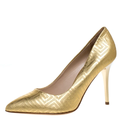 Pre-owned Versace Gold Quilted Leather Pointed Toe Pumps Size 38