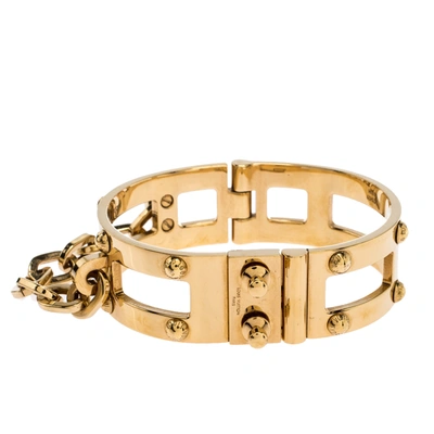 Pre-owned Louis Vuitton Lock Me Frame Gold Tone Cuff Bracelet