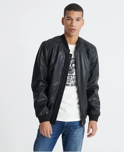 Superdry Men's Light Leather Bomber Jacket Black | ModeSens