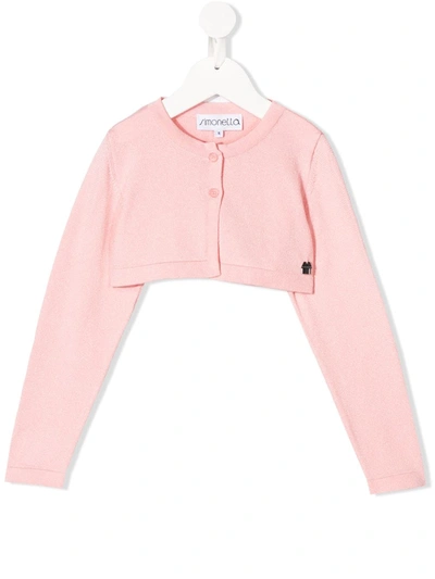 Simonetta Kids' Cropped Long-sleeve Cardigan In Pink
