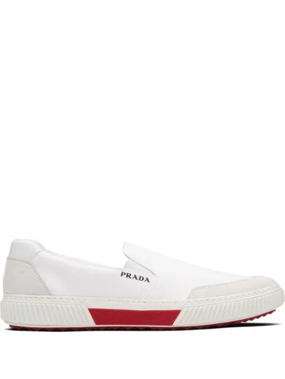 Prada Suede Panel Slip-on Sneakers In White | ModeSens