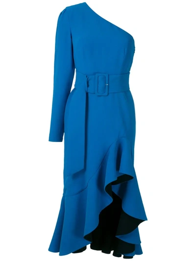 Reinaldo Lourenço Ruffled Slit Midi Dress In Blue