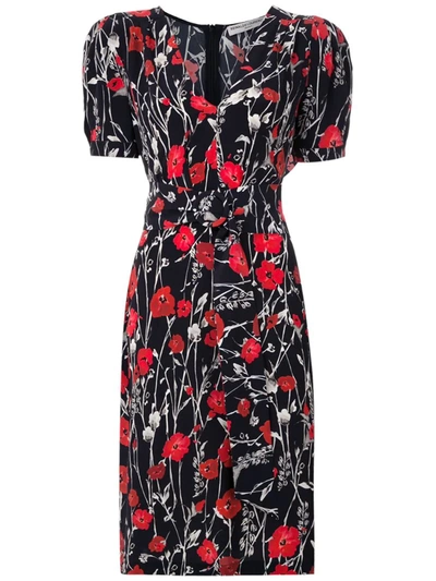 Reinaldo Lourenço Silk Floral Midi Dress In Blue