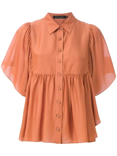 Andrea Marques Button-up Ruffled Blouse In Brown