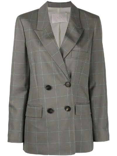 Tela Checked Double-breasted Jacket In Grey