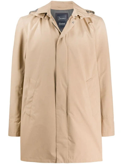 Herno Hooded Raincoat In Neutrals