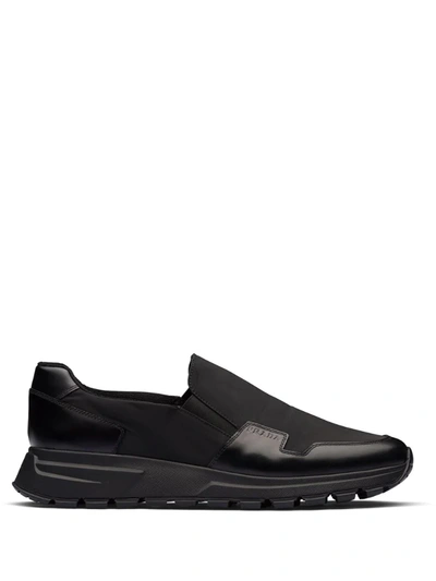 Prada Stratus Leather Slip-on Sneakers In Black