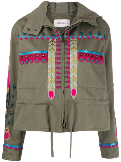 Valentino Embroidered Zip-up Jacket In Green