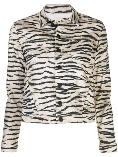 L Agence L'agence Celine Tiger Stripe Denim Jacket In Multi