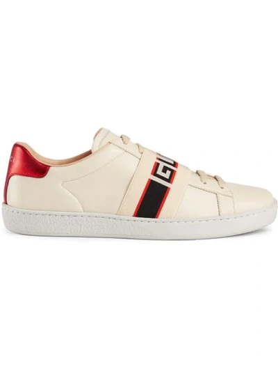 Gucci White New Ace Elastic Band Sneakers In Bianco/ White Flame