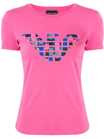 Emporio Armani Short-sleeved Round-necked T-shirt Fuchsia Cotton Woman