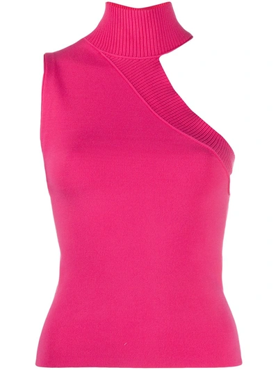 Alice And Olivia Kiki Multistitch Cutout Shoulder Turtleneck Tank Top In Pink