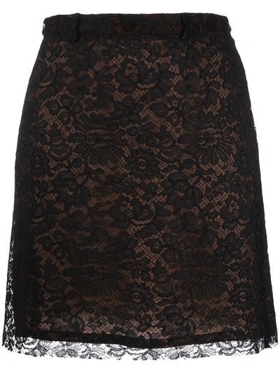 Pre-owned Versace 1990's Floral Lace Patterned Skirt In Black