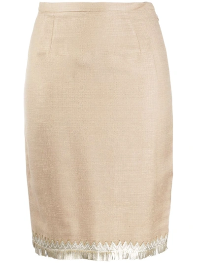 Pre-owned Valentino 1980s Fitted Skirt In Neutrals