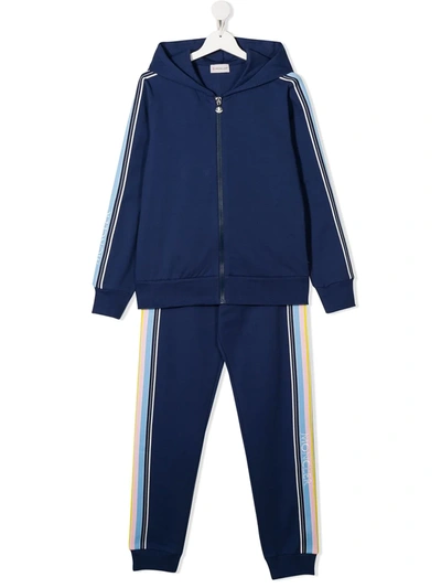 Moncler Teen Hooded Tracksuit In Blue