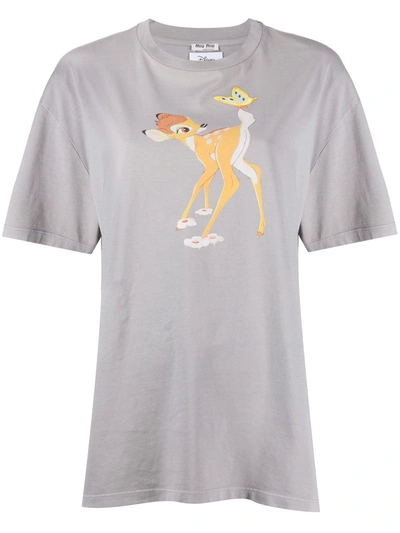 Miu Miu X Disney Bambi Print T-shirt In F0031 Grigio