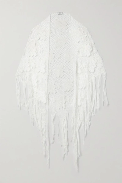 Miguelina Majandra Fringed Crocheted Cotton Shawl In White