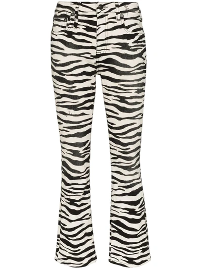 R13 Kick Fit Cropped Zebra-print High-rise Flared Jeans In Zebra Print