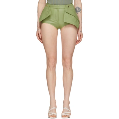 Jacquemus Le Short Boca Paneled Leather Shorts In Light Green