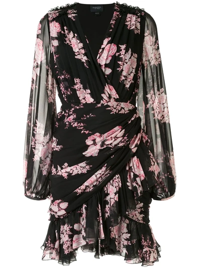 Giambattista Valli Wrap-effect Ruffled Floral-print Silk-georgette Mini Dress In Black