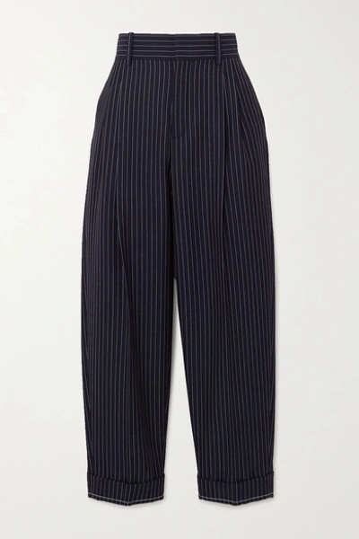 Chloé Pinstriped Wool Tapered Trousers In Navy