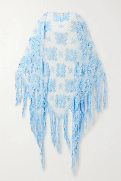 Miguelina Majandra Fringed Crocheted Cotton Shawl In Light Blue