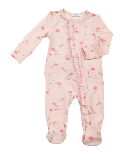 Angel Dear Babies' Flamingo Family Ruffle Zip-front Footie Pyjamas In Pink