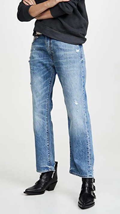 R13 Women's Boyfriend Rigid Low-rise Straight-leg Jeans In Bain With Rips