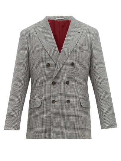 Brunello Cucinelli Prince Of Wales-check Double-breasted Blazer In Grey