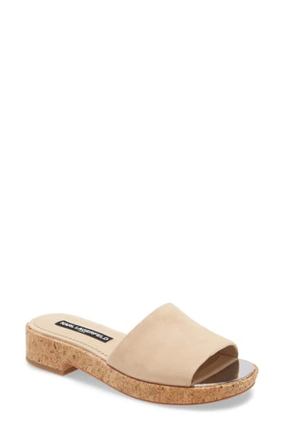 Karl Lagerfeld Platform Slide Sandal In Almond Suede
