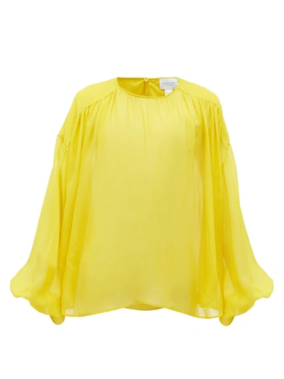 Giambattista Valli Gathered Silk-chiffon Blouse In Yellow