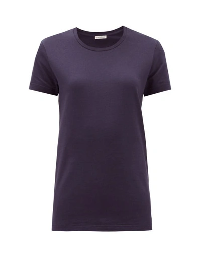 Moncler Ladies Navy Logo Patched T-shirt, Size X-small In Blue