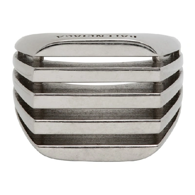Balenciaga Logo-engraved Striped-metal Ring In Silver