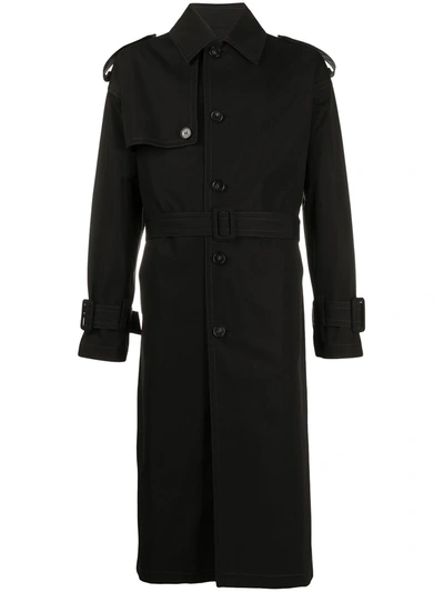 Versace Belted Cotton Trench Coat In Black